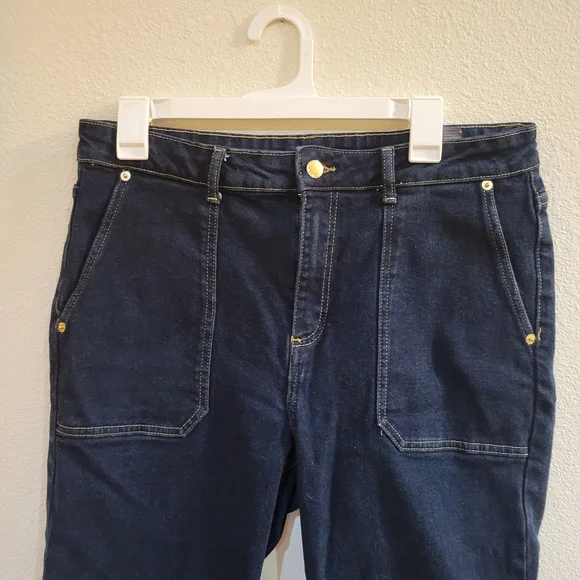 Michael Kors Navy Denim Jeans with Gold Button - Picture 3 of 7